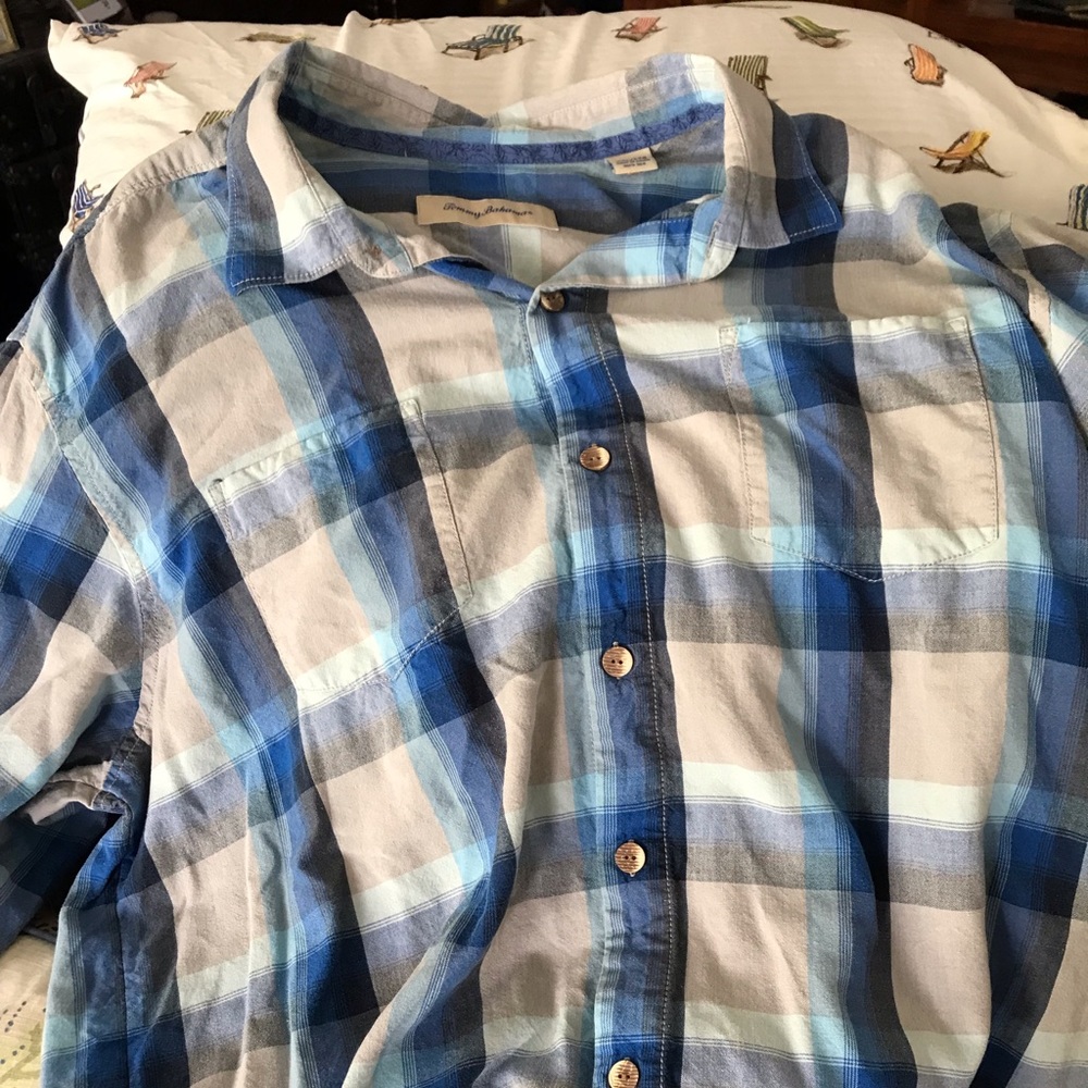 Tommy Bahama, Blue (Checkered), Long Sleeve, XX-Large